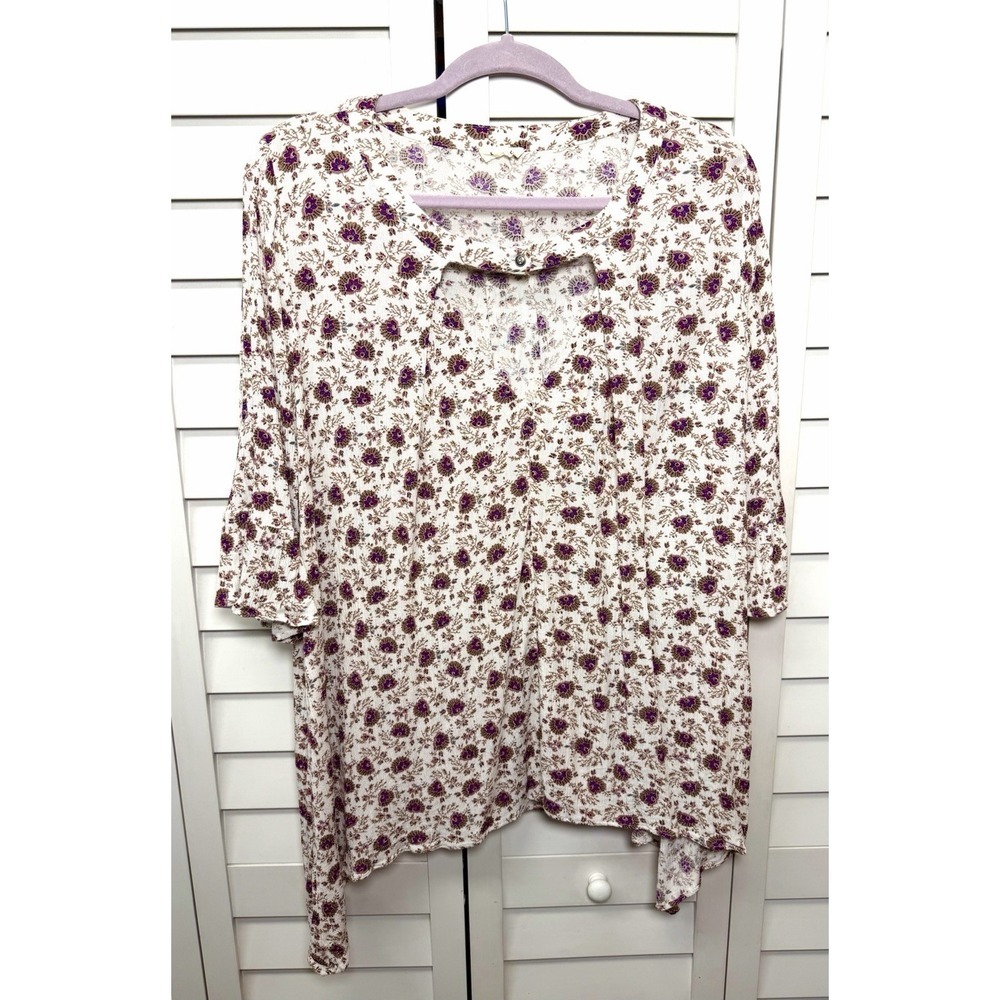 POL Romantic Floral Oversized Tunic Top Boho Peasant Fairy Women's Size Large